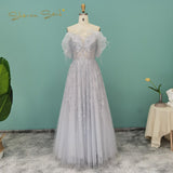 Luxury Dubai Feather Silver Evening Dresses Elegant Long Gold Lilac Women Formal Party Dress for Wedding Guest