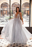 Yolanda Beaded Tulle Gown Silver Prom Dresses Long Party Dresses Evening Dresses