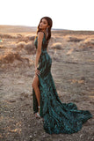 Luxe Danica Sequin Emerald Mermaid Sequins Prom Dresses Party Gown