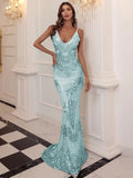 Missord V Neck Mermaid Sequins Prom Dresses Backless Party Dresses