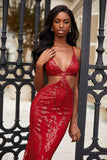 Jayla Deep Red Mermaid Sequins Lace Up Prom Dresses Party Dresses