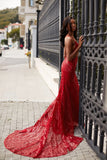 Jayla Deep Red Mermaid Sequins Lace Up Prom Dresses Party Dresses