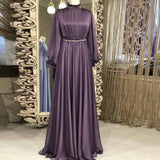 Navy Blue Muslim Evening Dresses Long Sleeves A-Line Women Formal Gowns 2022 Crystal Chiffon Prom Dress Robes De Soirée