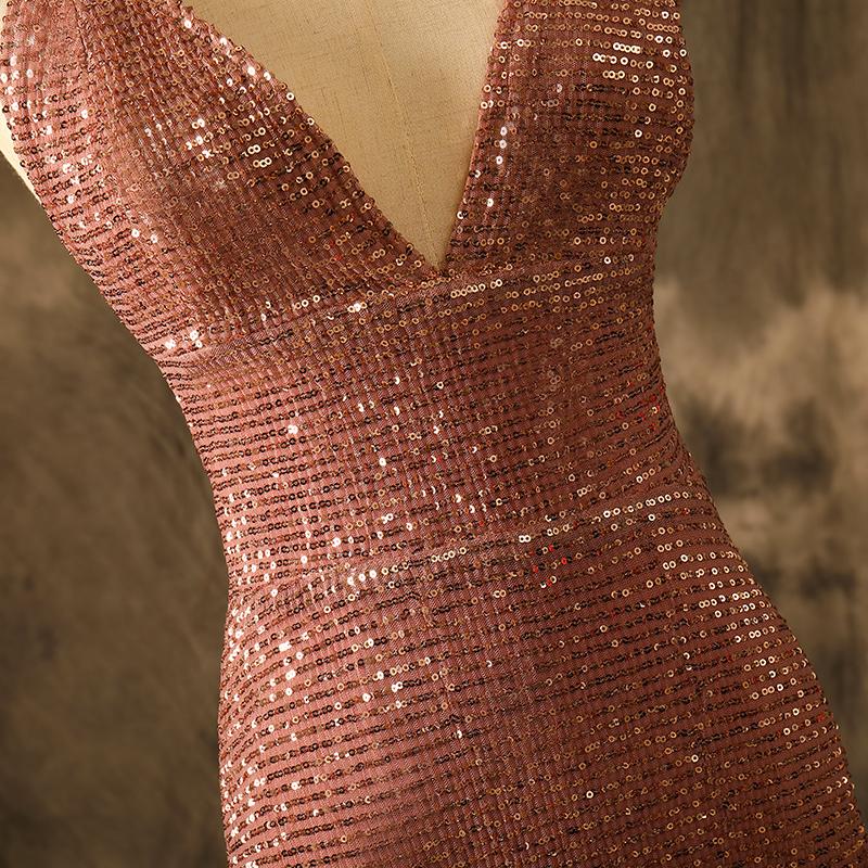 Mermaid V-Neck Side Split Mauve Fold Sequins Prom Dress Lace Up Party Dresses