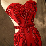 Sexy Sweetheart Mermaid Red Sequins Prom Dresses Backless Party Dresses