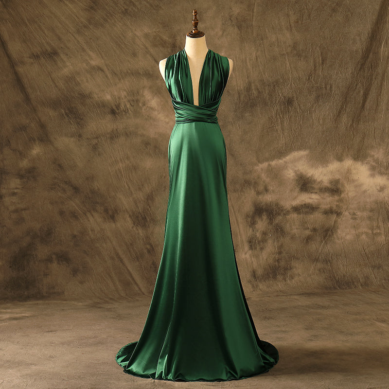 Sexy Mermaid Emerald Stretchy Satin Prom Dresses Backless Party Dresses