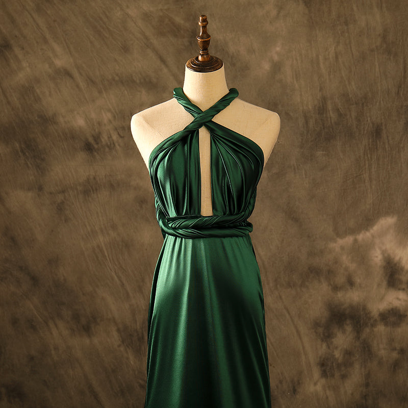 Sexy Mermaid Emerald Stretchy Satin Prom Dresses Backless Party Dresses