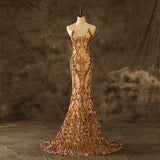 Sexy V Neck Mermaid Gold Luxe Sequins Prom Dresses Lace Up Party Dresses