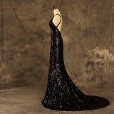 New Style V-Neck Mermaid Black Sequins Prom Dresses Backless Party Dresses