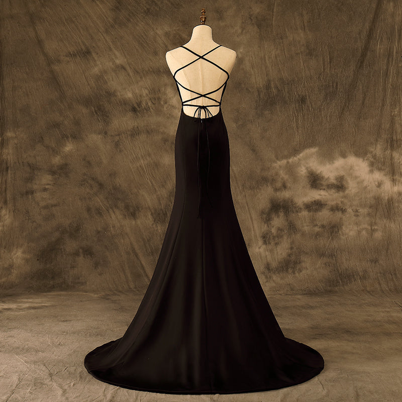 Appliques Lace Beading Mermaid Black Stretchy Prom Dresses Lace Up Party Dresses