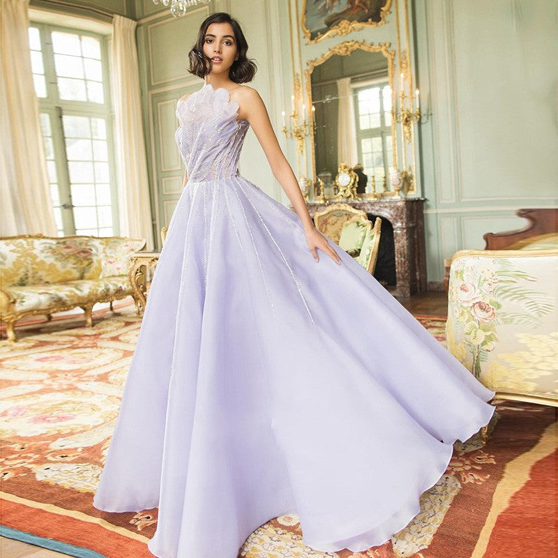 Luxury Beading Lilac Dubai Evening Dress Long 2022 Elegant Scalloped Arabic Women Formal Prom Dresses for Wedding Party
