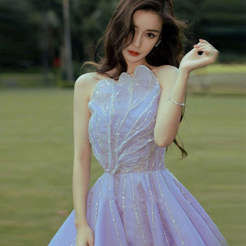 Luxury Beading Lilac Dubai Evening Dress Long 2022 Elegant Scalloped Arabic Women Formal Prom Dresses for Wedding Party