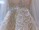 Champagne Long Sleeve Muslim Evening Dresses 2022 Luxury Beaded Dubai Women Wedding Party Gowns Arabic Formal Prom Dress