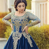Royal Blue Sheer Long Sleeves Ball Gown Plus Size Evening Dresses Arabic Prom Dress 2022 Vestidos De Gala Largos Formal Party