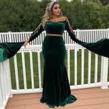 Emerald Green Velvet Mermaid Arabic Evening Dresses Long Sleeve Luxury Dubai Elegant Women Formal Party Dress for Wedding