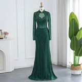 Elegant Mermaid Emerald Green Evening Dresses for Wedding Luxuy Muslim Gray Black Plus Size Women Formal Gowns