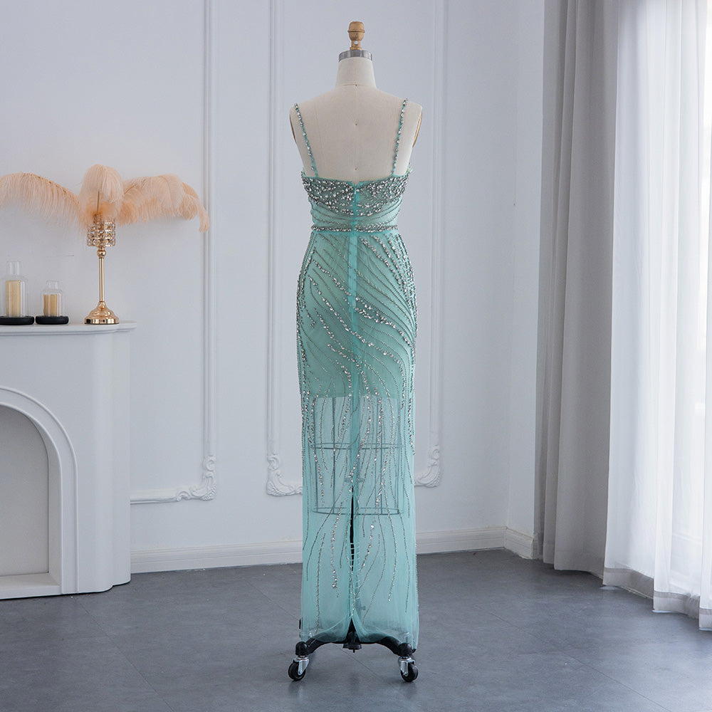 Orange Spaghetti Straps Mermaid Evening Dresses Luxury Dubai Crystal Long Prom Dress for Women Wedding Party