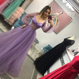 Purple Tulle Prom Dresses Long Sleeves Sexy Corset Evening Dress Woman Formal Party Gowns vestidos de fiesta
