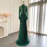 Heavy Beaded Emerald Green Dubai Luxury Evening Dresses for Women Wedding Muslim Arabic Champagne Formal Gowns