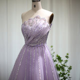 Luxury Beading Lilac Dubai Evening Dress Long 2022 Elegant Scalloped Arabic Women Formal Prom Dresses for Wedding Party