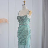 Orange Spaghetti Straps Mermaid Evening Dresses Luxury Dubai Crystal Long Prom Dress for Women Wedding Party