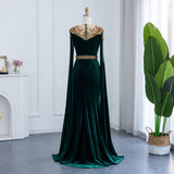 Emerald Green Velvet Mermaid Arabic Evening Dresses Long Sleeve Luxury Dubai Elegant Women Formal Party Dress for Wedding