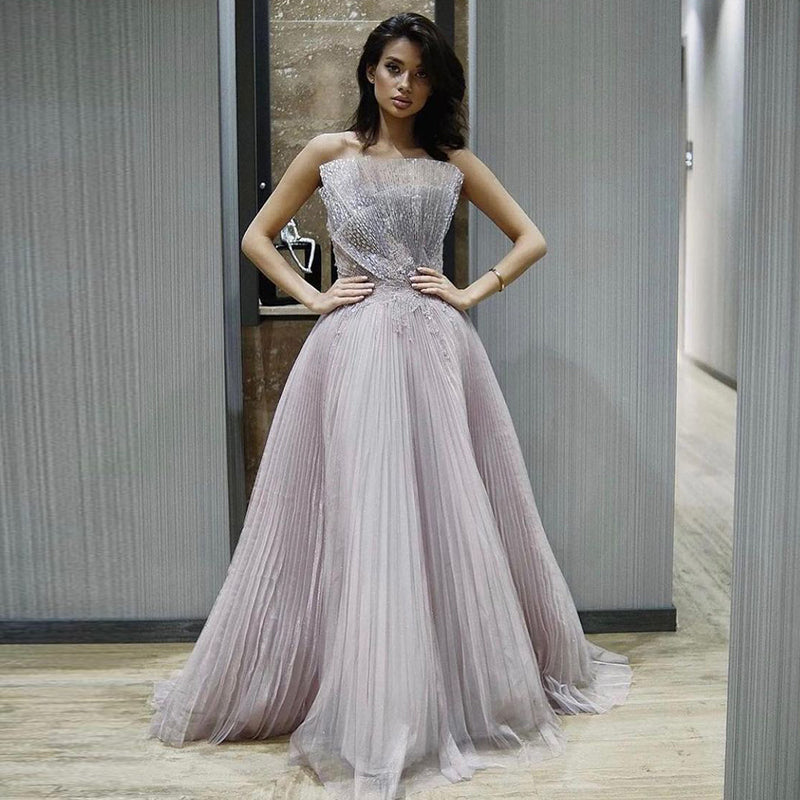Pink Scalloped Pleats Arabic Evening Dresses 2022 Luxury Dubai Long Fo – Chellen-prom
