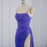 Purple High Slit Mermaid Evening Dress 2022 Dubai Luxury Long Party Dresses for Women Wedding Guest Formal Prom Gown