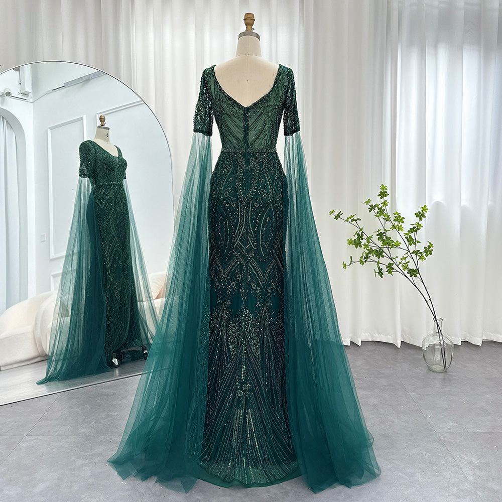 Arabic Luxury Beaded Mermaid Cape Sleeves Sexy Evening Dresses Gowns F –  AiSO BRiDAL