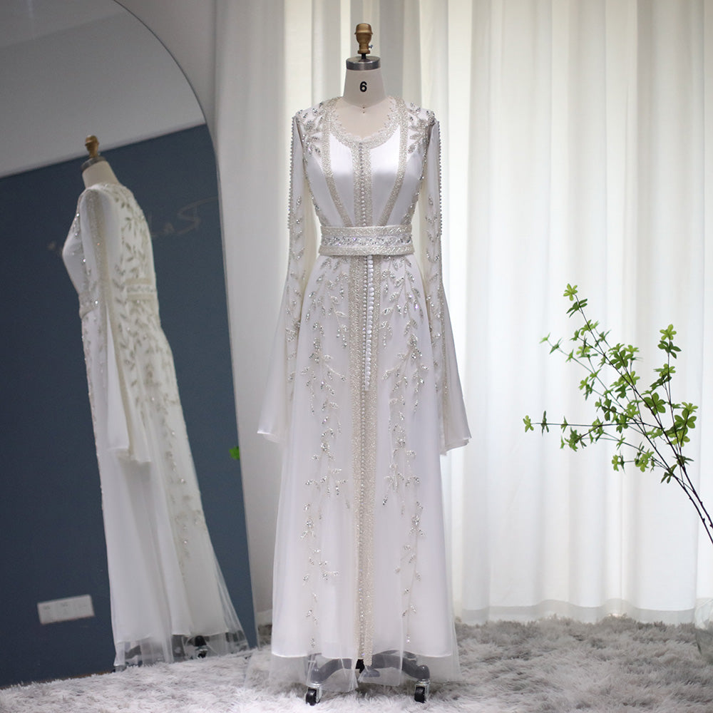 Moroccan White Dubai Kaftans Abaya Dress Fpr Women Very Fancy Long