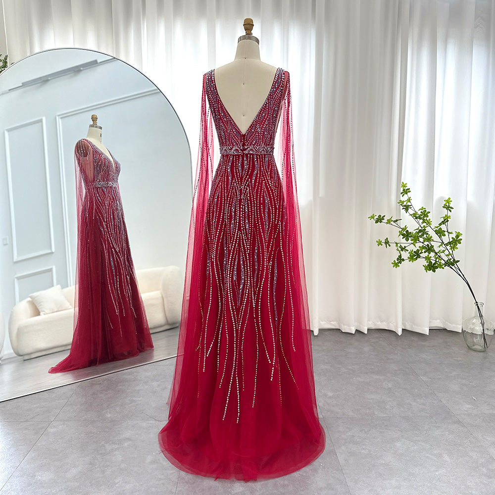 Luxury Dubai Evening Dress with Cape Sleeve Elegant Arabic Formal Prom Dress  | eBay