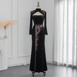 Elegant Black Velvet Mermaid Muslim Evening Dress Luxury Dubai Long Sleeve Arabic Women Wedding Party Gowns