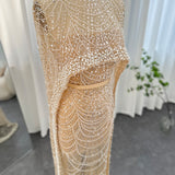 Luxury Pearls Dubai Champagne Evening Dresses with Cape 2023 New Arabic Women Mermaid Wedding Party Prom Dress SS369