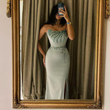 Turquoise Crystal Beaded Luxury Dubai Evening Dress for Women Wedding Party Elegant Long Mermaid Formal Prom Dresses