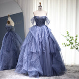 Luxury Blue Tulle Ball Gown Evening Dress for Wedding Party 2022 Elegant Beaded Sweetheart Dress Birthday Formal Gowns