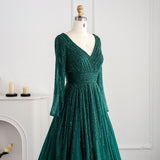 Luxury Dubai Emerald Green Beaded Evening Dress Long Sleeves Burgundy Muslim Formal Dresses for Women Wedding Party