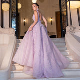 Beaded Dubai Lilac Evening Dresses for Women Wedding Party 2022 Elegant Long Arabic Prom Formal Gowns