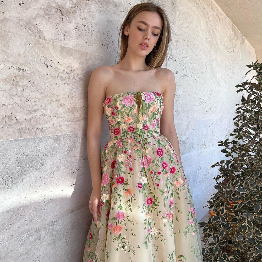 Garden Embroidery Short Evening Dress with Jacket 2022 Vintage Tea Length Midi Formal Party Gowns for Women Wedding