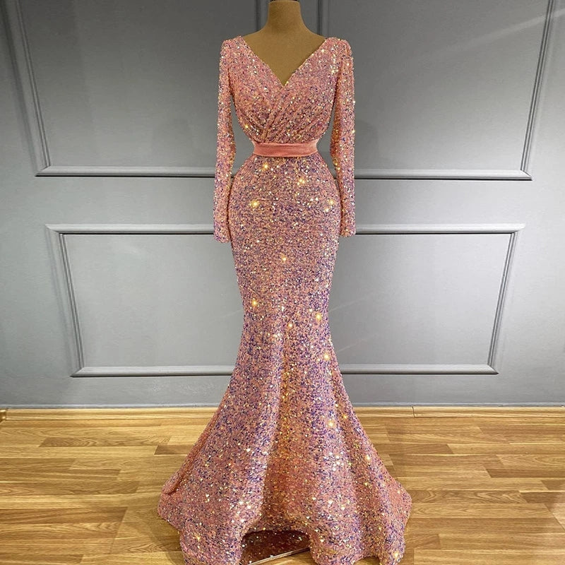 Mayna Sequin Gown - Sparkly Fuchsia Waist Cutout Bodycon Formal Dress –  Runway Goddess